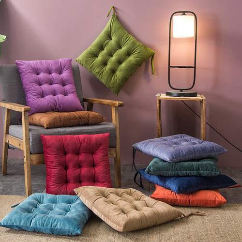 Pure Color Cross-Border Chair Cushion Square Seat Pad Floor Cushion Simple Crystal Fleece Chair Pad Plush Seat Pad Winter Student Home