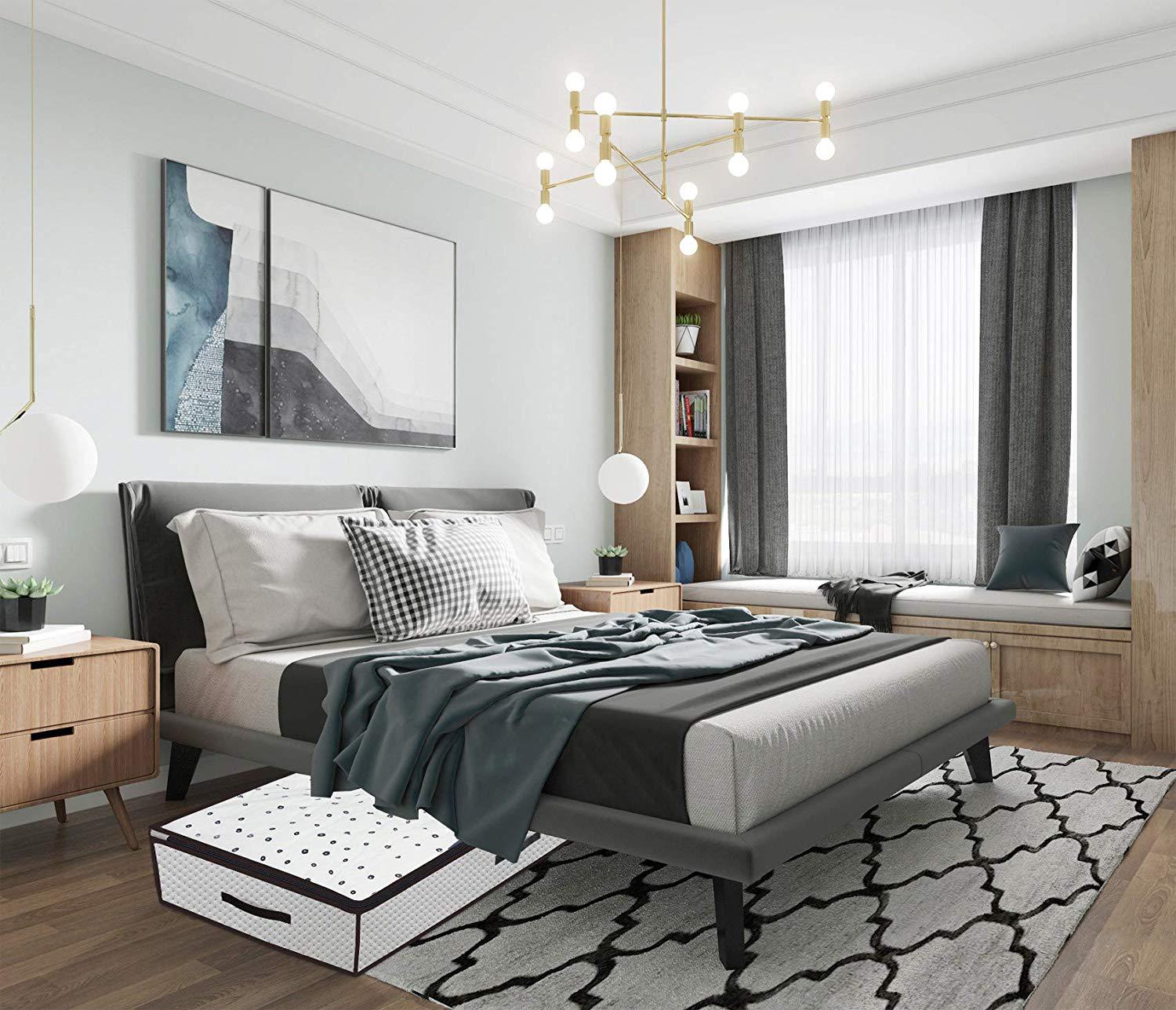 Caja de almacenamiento de fondo de cama edredón bolsa de almacenamiento a prueba de polvo ropa plegable extra grande bolsa organizadora a prueba de humedad tela no tejida paquete de 2