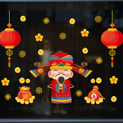 XL635農曆新年快樂春節中國年牆貼櫥窗客廳背景裝飾畫pvc可移除