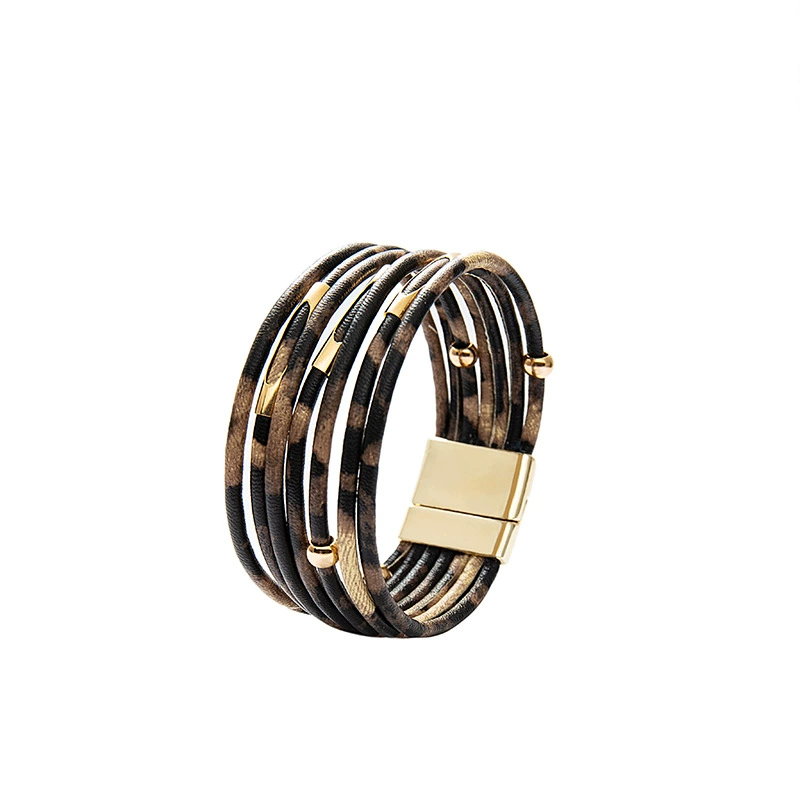 Браслет леопард Leopard LeatherBracelet кожаный браслет из кожи с бусинами и трубкой браслет с магнитной пряжкой