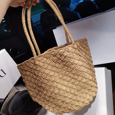 网红同款 日系 度假风夏季草编包旅游沙滩单肩手提水桶编织包包女