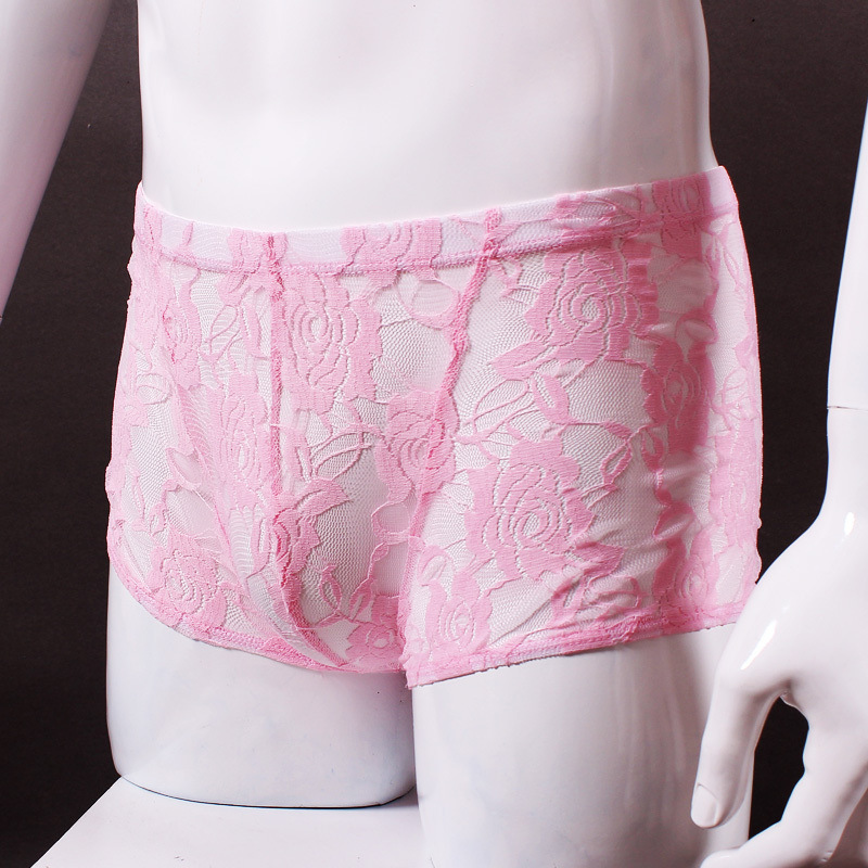 Men's Boxer Underwear Lace Sexy Ultra-thin Breathable Seamless Men's All Transparent Sexy Temptation Silk Stockings Underwear
