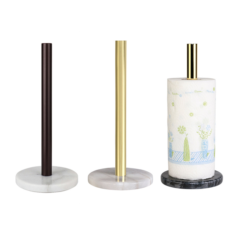 Marble Paper Towel Holder Gold Kitchen Paper Towel Holder Brass Color Vertical Plastic Wrap Holder No Punching Countertop Roll Paper Holder