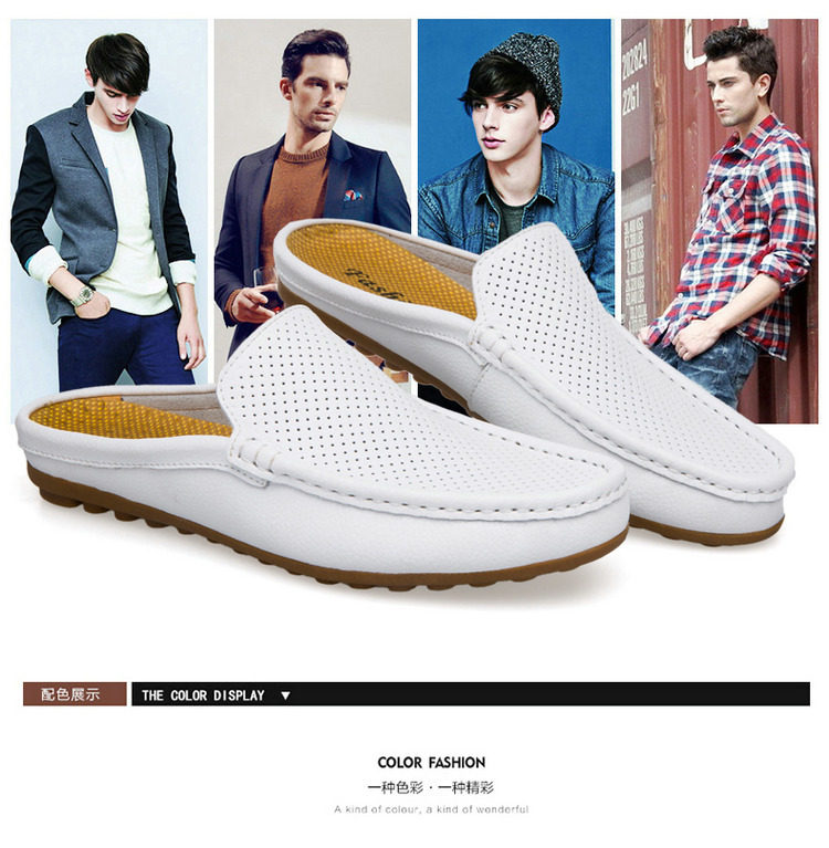 Dép sandal nam nửa gót bít mũi da bò thật thoáng khí đi ngoài trời — 8068 màu xanh lam, 8068 màu đen, Màu trắng 8068 chi tiết 5
