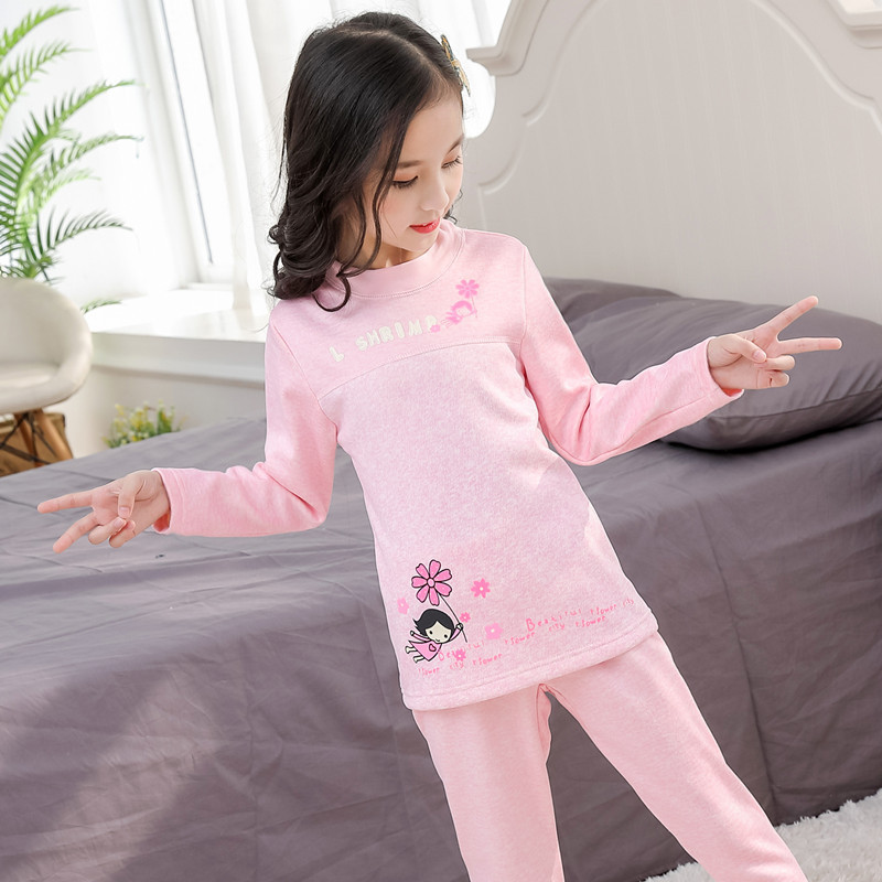 2019 Autumn and winter suit Korean Edition CUHK Cartoon girl baby Home Furnishings Plush Thermal Underwear suit