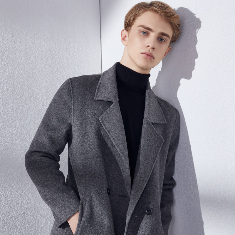 Invierno nuevo estilo coreano juventud abrigo de lana de doble cara abrigo de lana de los hombres de longitud media fuera del hombro cazadora abrigo de cachemira-libre