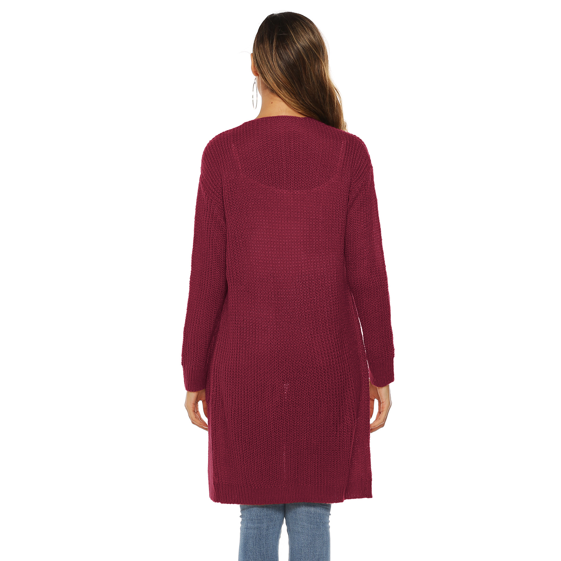 solid color big pocket mid-length wool cardigan  NSOY28467