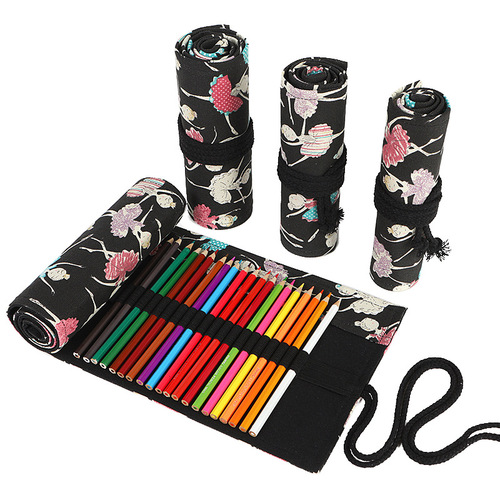 Ballet girl printed canvas pen curtain 24 36 48 72 holes large capacity pencil bag color lead sketch stationery bag