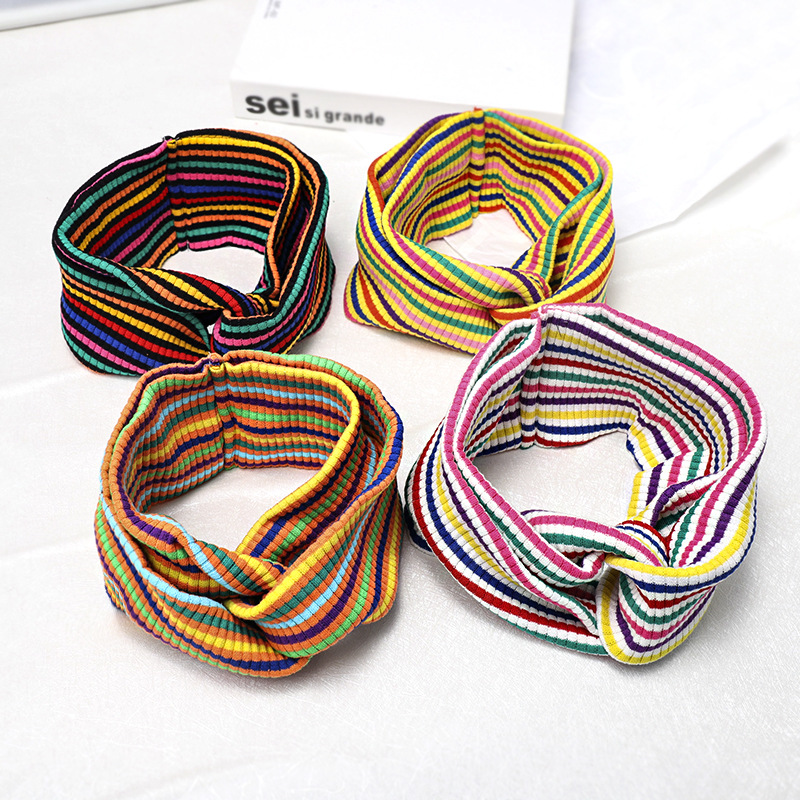 Rainbow Striped Headband Autumn And Winter Hot Sale Knotted Headscarf display picture 11