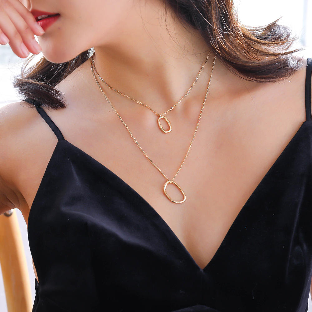 Personality Special-shaped Ring Double-layer Multi-layer Wild Necklace display picture 8