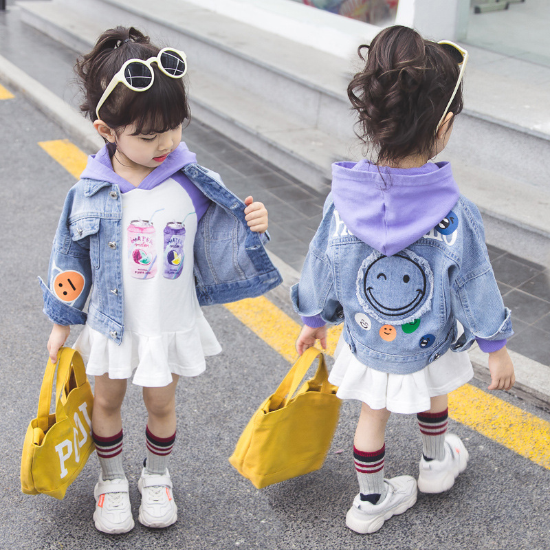 2019春秋装新款款女童笑脸牛仔外套韩版儿童短款宝宝牛仔衣夹克潮|ru