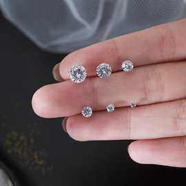 925纯银mini锆石耳钉水钻系列韩国简约满镶钻饰品一件代发