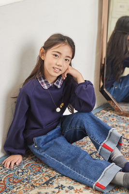 秋季女童纯棉毛圈假两件卫衣 韩国renoma kids原单衬衣领打底衣|ru