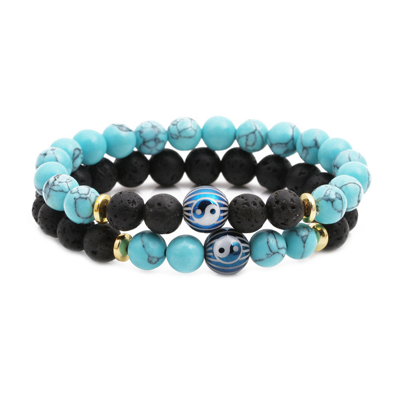 Cross-border Jewelry AliExpress Yin and Yang Bagua Volcanic Stone bracelet Turquoise Beaded bracelet