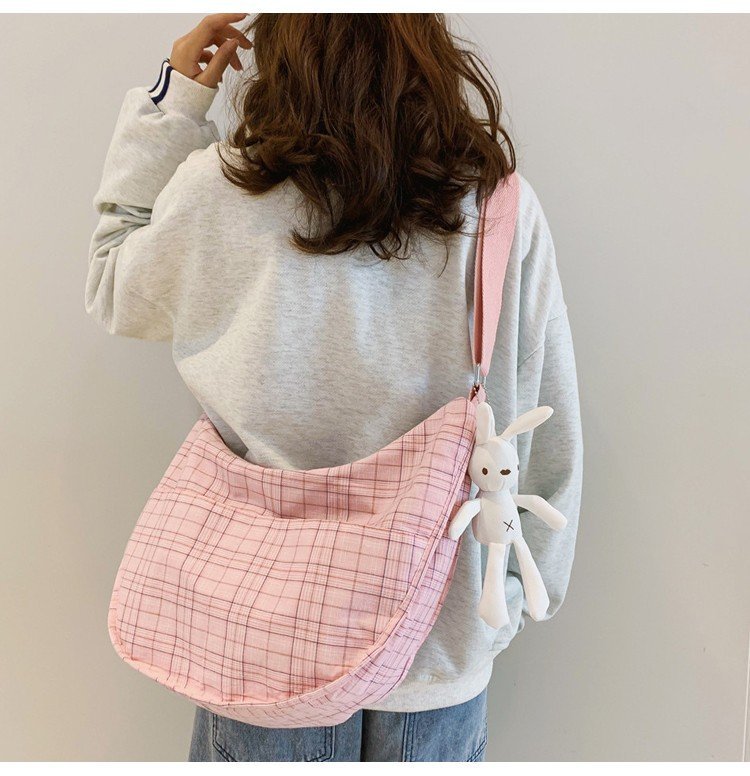 Fashion Small Fresh Plaid Canvas Shoulder Soft Cute Girl Student Messenger Bag display picture 30