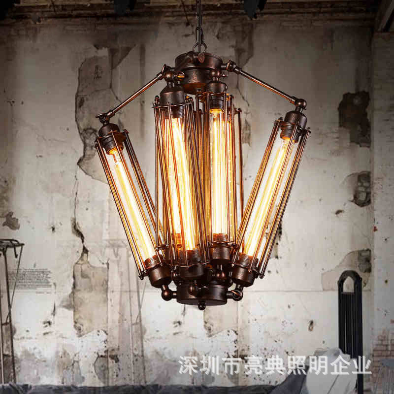 loft复古工业风装饰餐厅咖啡厅铁艺吊灯酒吧台金属朋克6头灯灯具-阿里巴巴