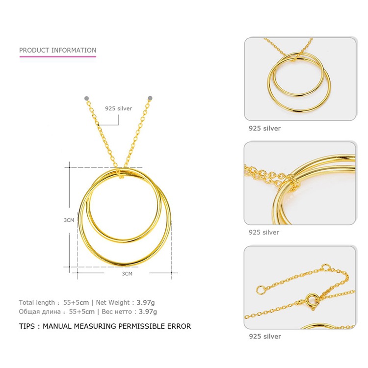 Hot-selling Exaggerated Round  Fashion 925 Silver Gold Chain Double Circle Necklace Wholesale display picture 3