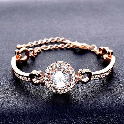 新款玫瑰金八心八箭锆石手鏈女 簡約合金手镯飾品 跨境淘貨源專供