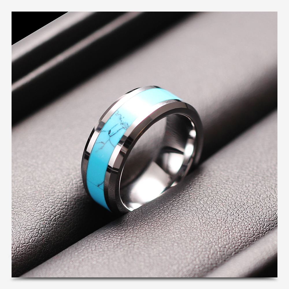 Fashion Simple Natural Turquoise Titanium Steel Ring For Men display picture 6