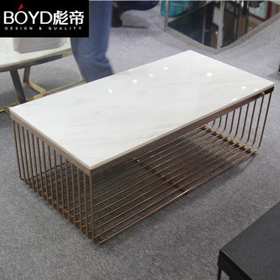 大理石茶几不锈钢镀钛金火烧石茶台茶桌小户型轻奢创意边几包邮|ms