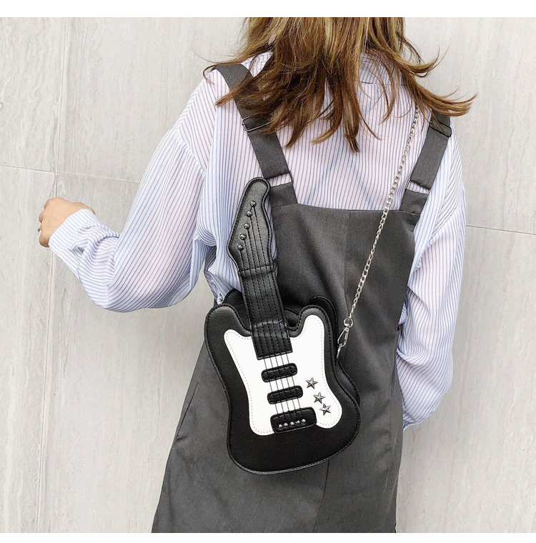 Borsa commercio estero nuova borsa a tracolla per chitarra simpatico cartone animato tendenza creativa borsa a tracolla a catena borsa da donna in colore contrastante personalità_voghion.com