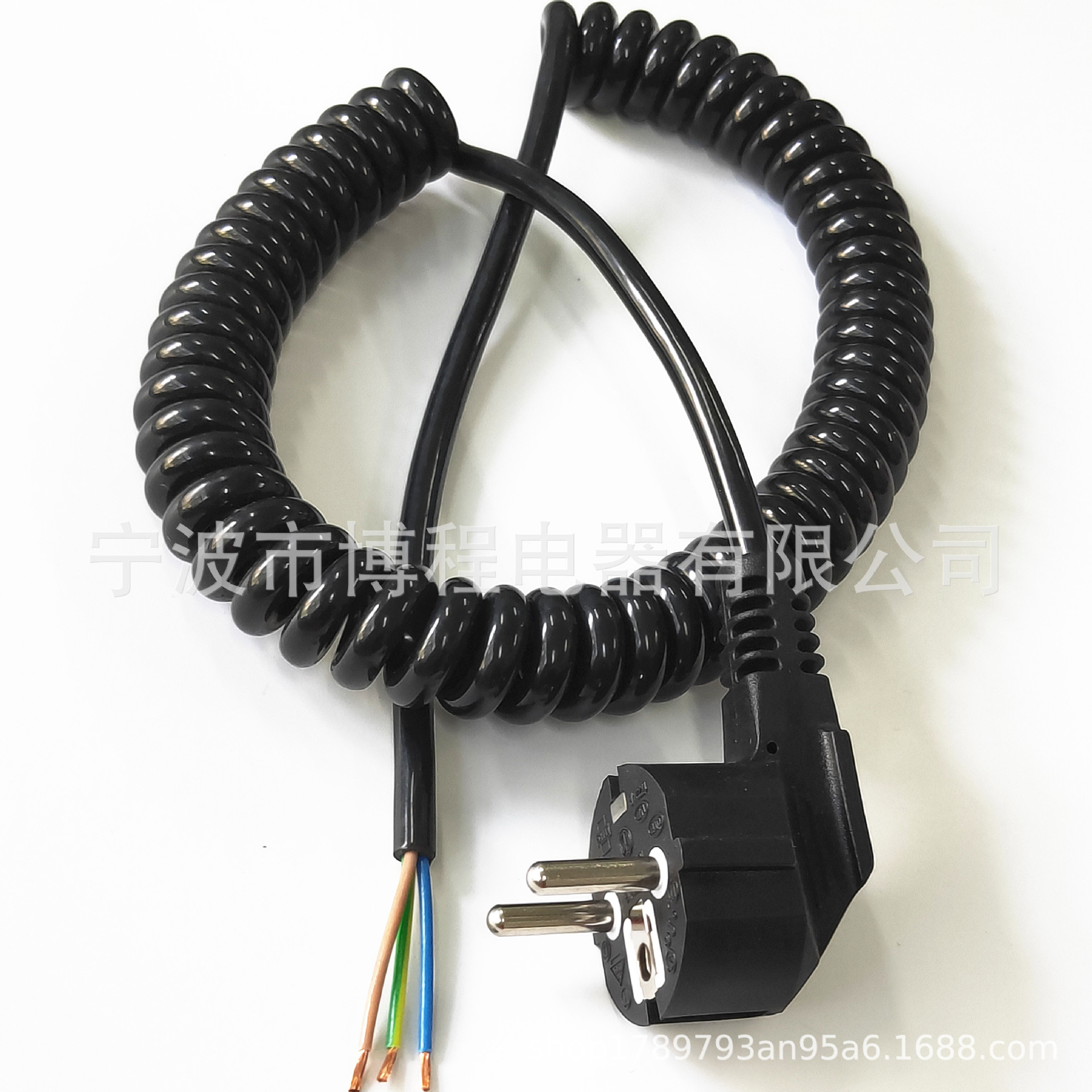 插头螺旋线可伸缩弹簧电源线弹簧插头线三芯弹簧电源线欧规欧式插