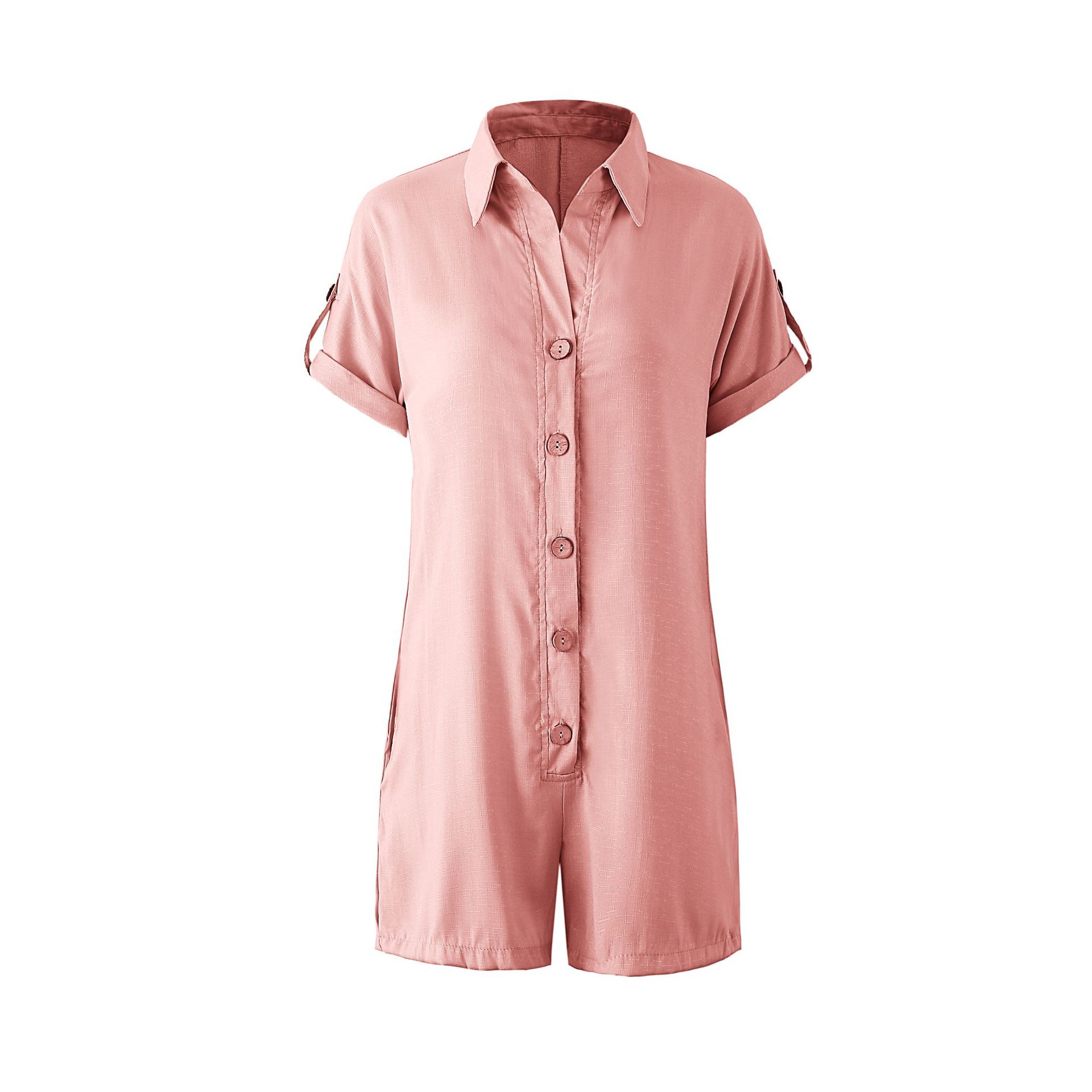 Shorts Pants Length Women's Daily Casual Solid Color Shorts Button Jumpsuits