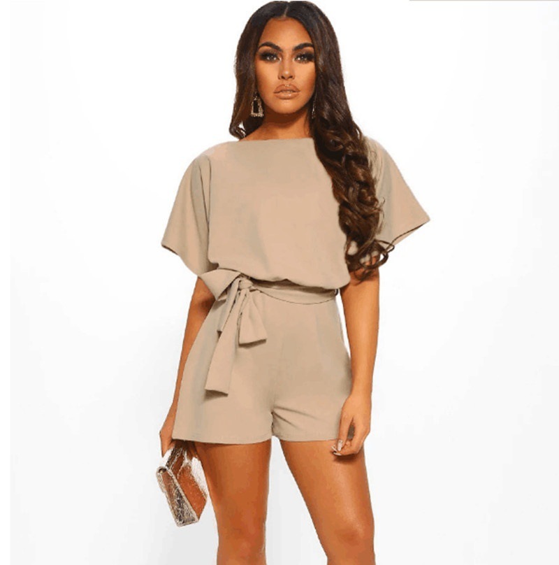 Fashion Solid Color Spandex Silk Shorts Belt Rompers display picture 6