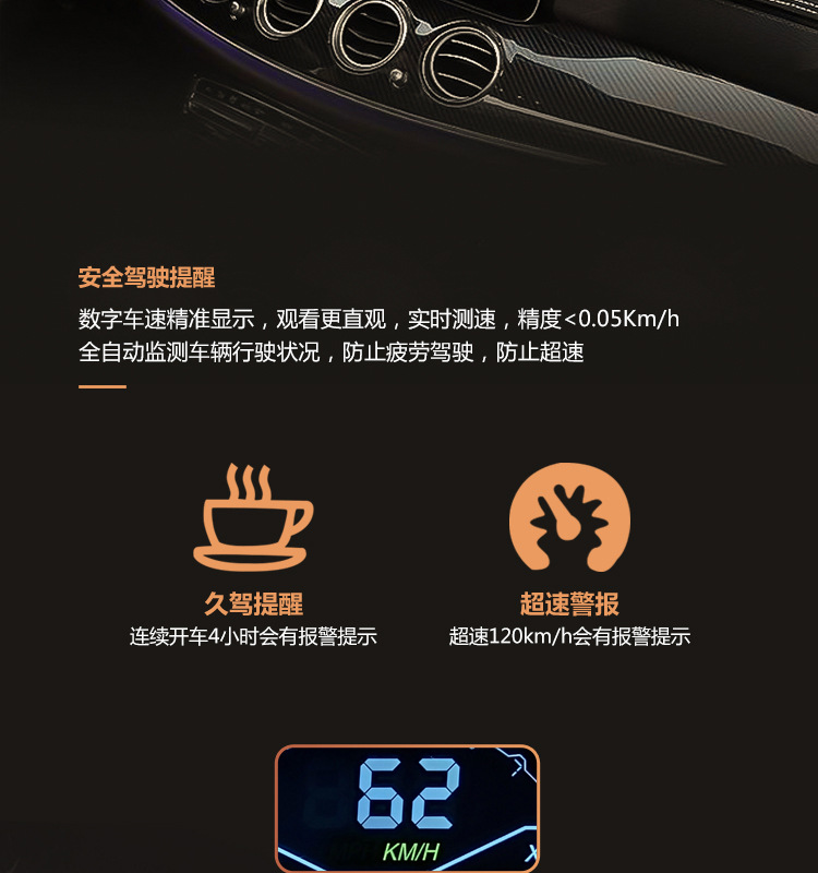 High-Definition Car Hud Head-Up Display Car Horizontal Slope Balancer Obd Speed Speed Water Temperature Meter