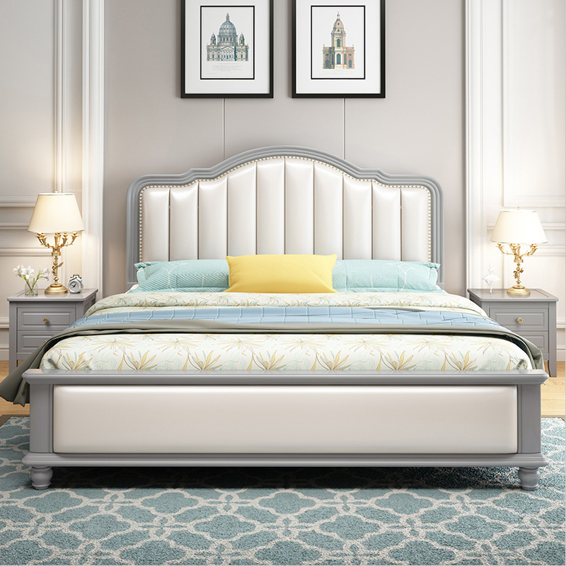 轻奢美式床全实木床简欧1.8m米大床双人公主床主卧简欧式软包婚床|ms