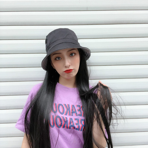 Live broadcast wig and hat integrated summer women's fashion black long straight hair breathable fisherman hat wholesale