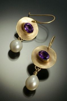 Fashion Pearl Earrings European And American Inlaid Purple Crystal Earrings display picture 2
