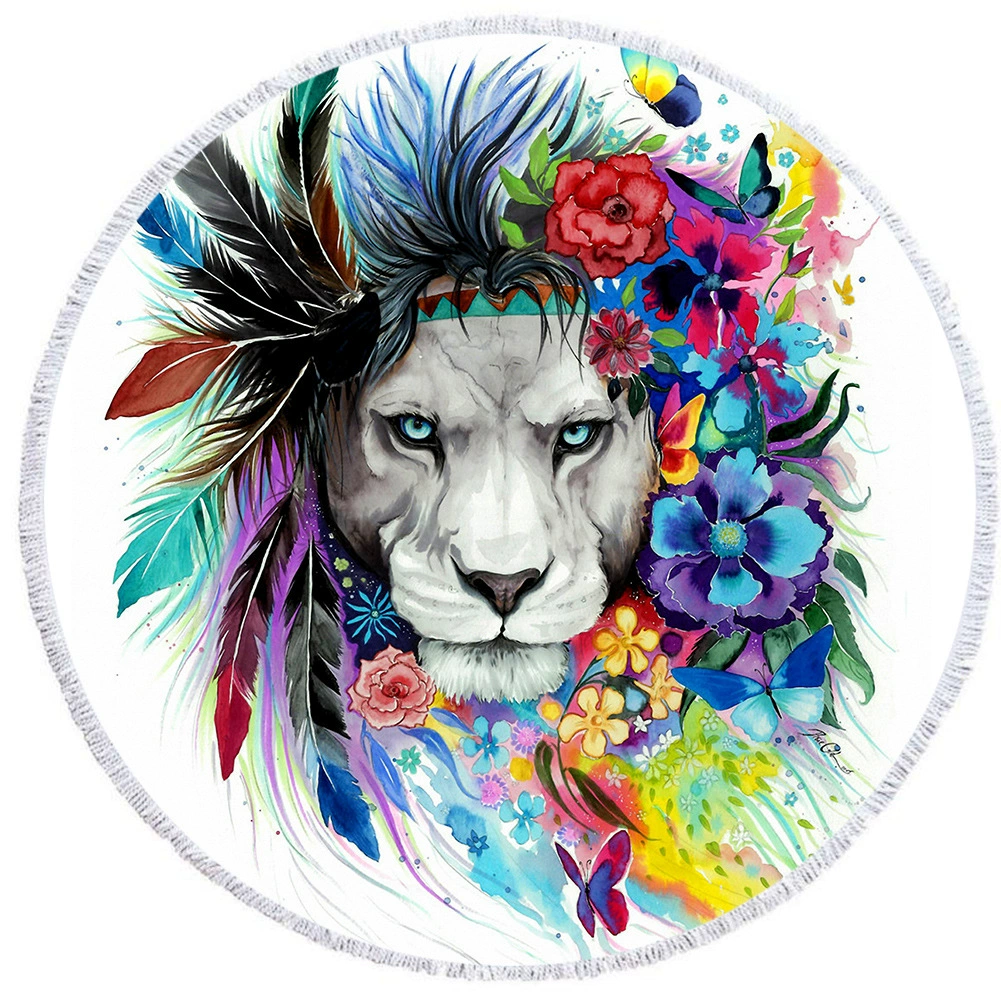 Амазонка Мода европейские и американские круглые печать пляжное полотенце микрофибра цифровая печать пляж банное полотенце Лев вождь