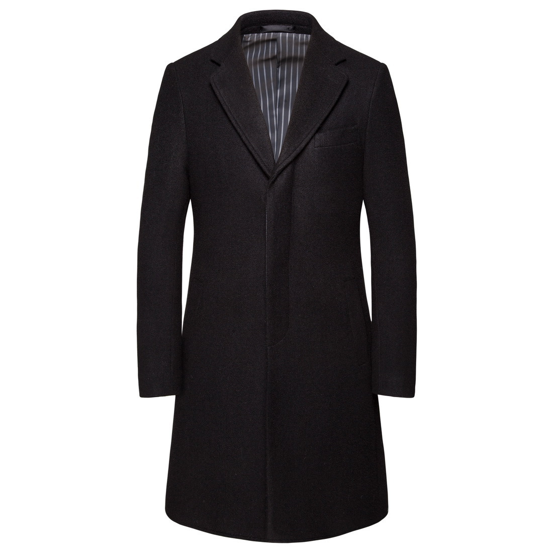 Autumn and winter new men's medium long solid woolen coat large concealed door forbidden woolen coat casual European coat