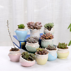 創意多肉流釉透氣拇指小花盆 清新簡約窯變多肉彩色植物陶瓷花盆