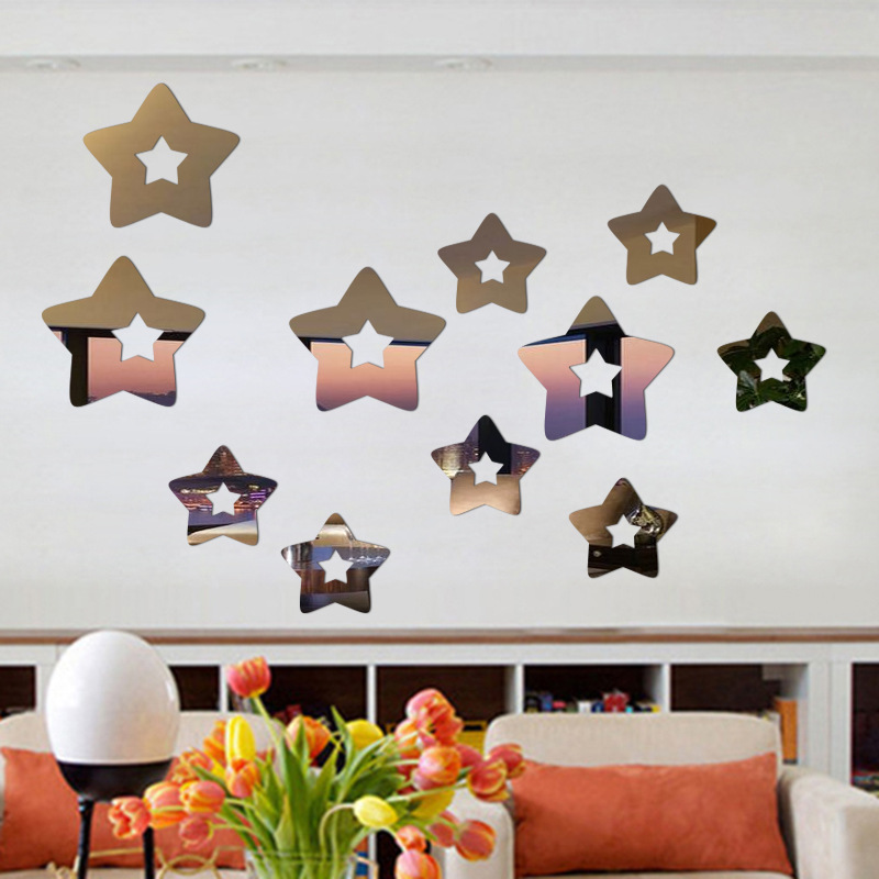Acrylic Star Mirror Wall Stickers 3d Decorative Mirror Decals_voghion.com