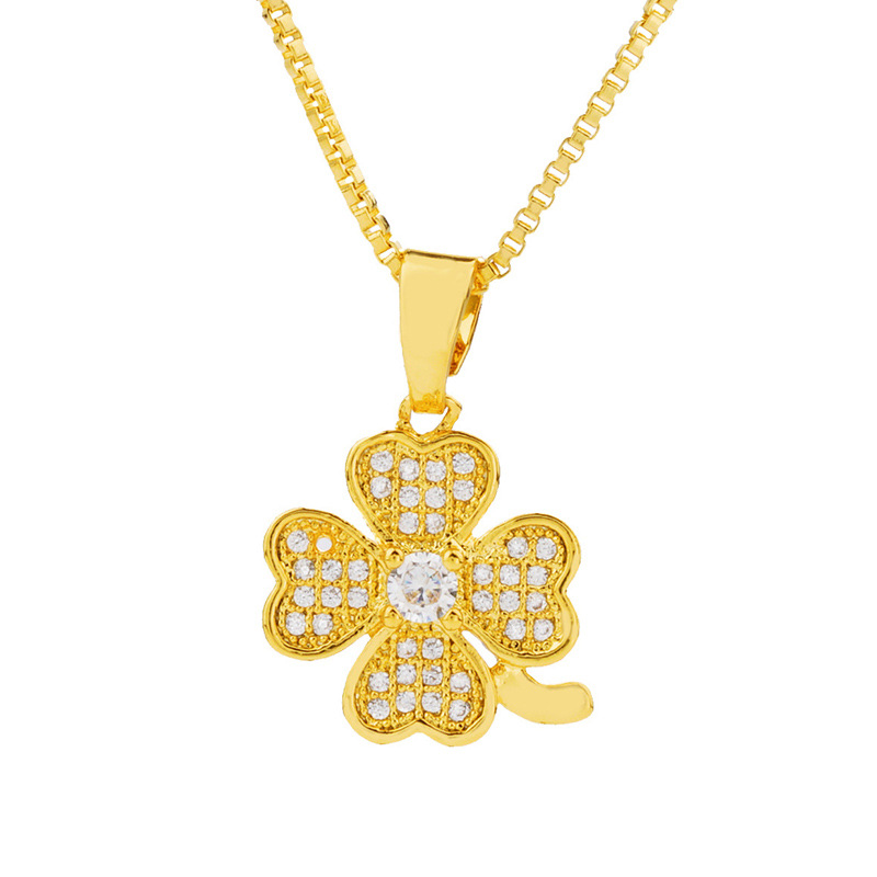 Vietnam Oro de las mujeres de estilo europeo de diamantes incrustados trébol colgante de oro de imitación de las mujeres de estilo coreano simple micro-incrustado ZIRCON colgante