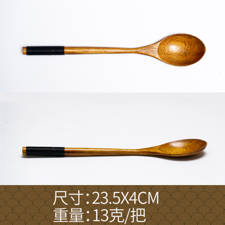 Fábrica al por mayor cuchara de madera maciza cuchara creativa cuchara de café cuchara de mezcla miel cuchara japonesa mango largo bobinado cuchara de madera