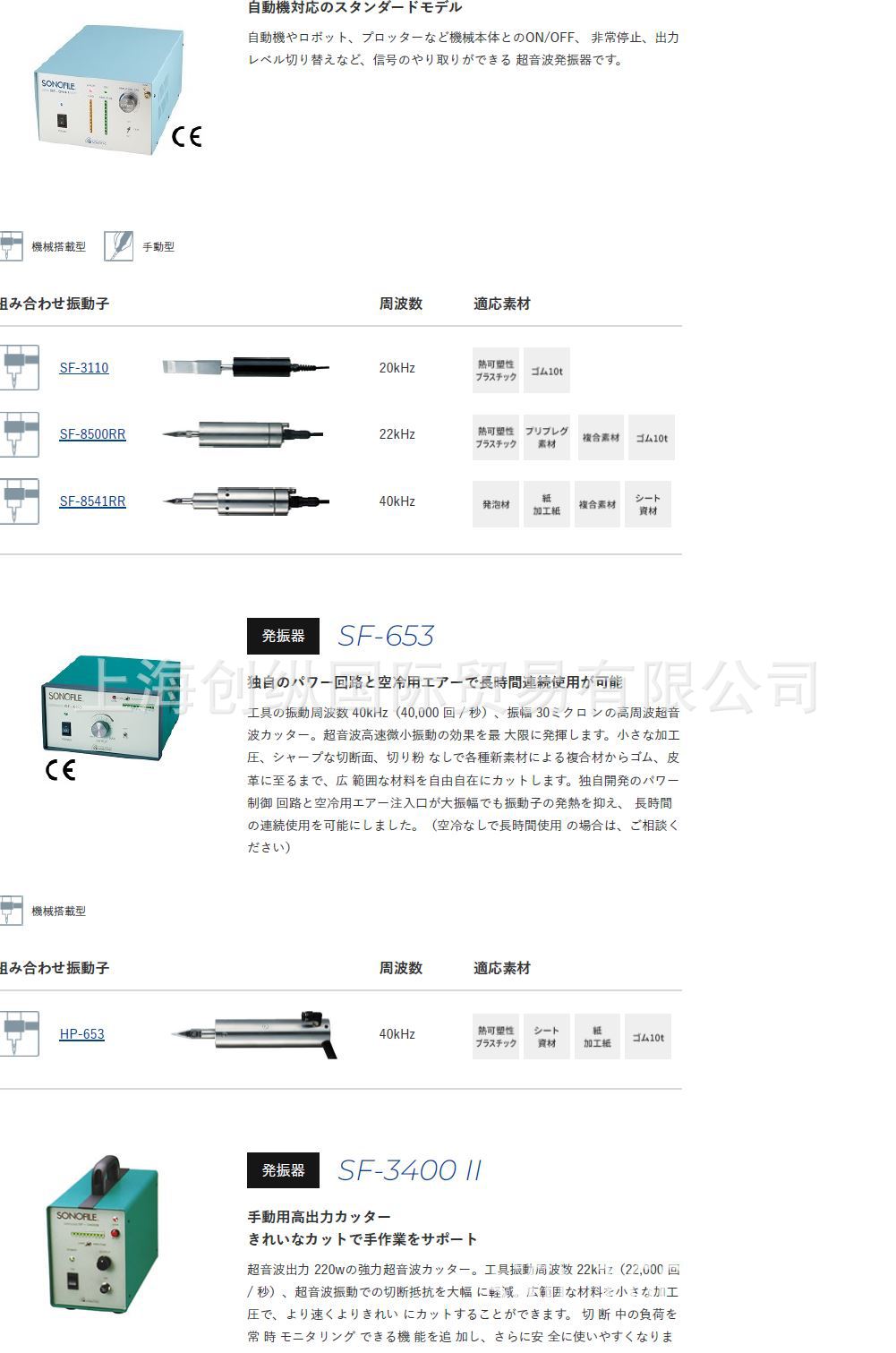 国际贸易 日本SONOTEC超音波切割机 研磨机 发振器等产品 SF-653