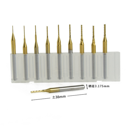 PCB milling cutter, tungsten steel engraving machine knife, circuit board opening rough corn milling cutter 3.175 titanium plated gong knife combination wholesale