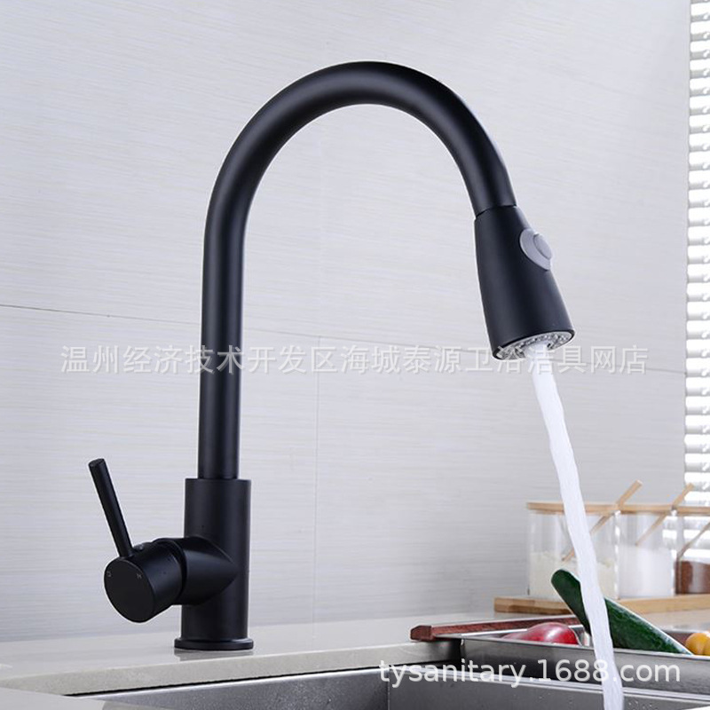 Cross-border foreign trade wholesale copper black pull-out kitchen hot and cold faucet pull sink faucet bathroom
