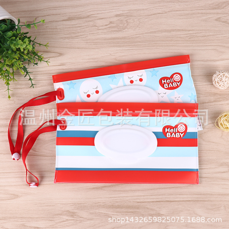 现货EVA湿巾袋 可多款搭配红色系手提绳便携式 防干保湿湿巾包