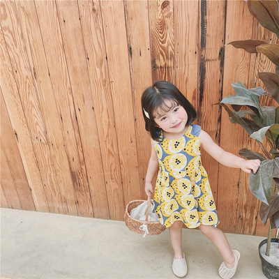 童装夏季新款儿童柠檬裙韩版印花无袖女童连衣裙中小童可爱公主裙|ru