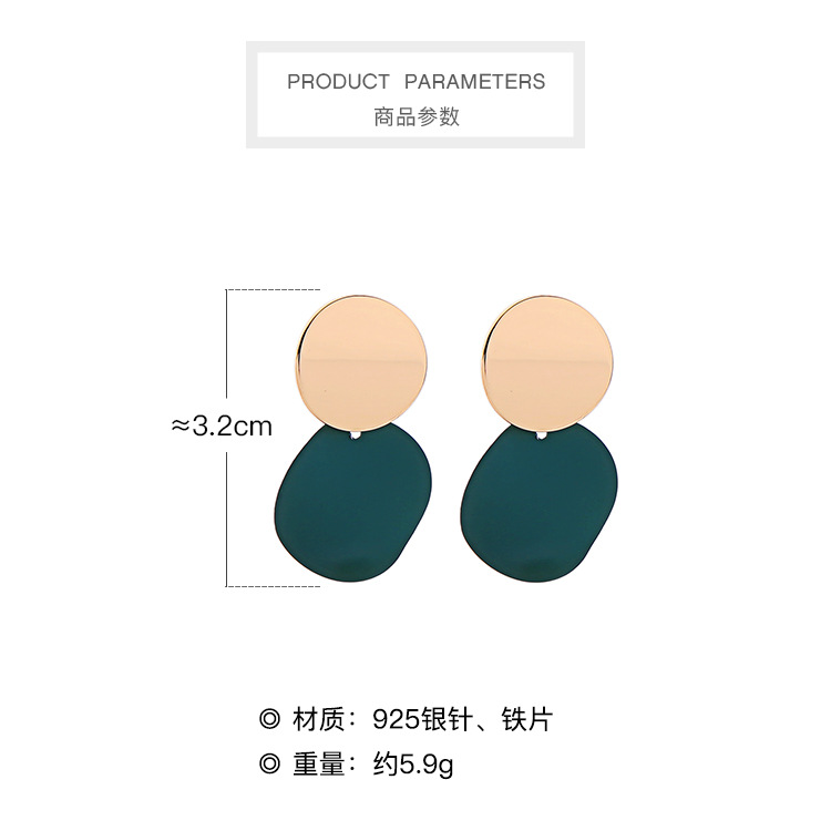 النسخة الكورية من S925 الفضة دبوس أقراط الأزياء التباين اللون الأقراط بالتنقيط النفط أقراط display picture 1