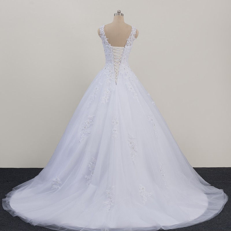 2019 New A- shaped white mesh lace applique high-grade beaded wedding dress A generation of hair