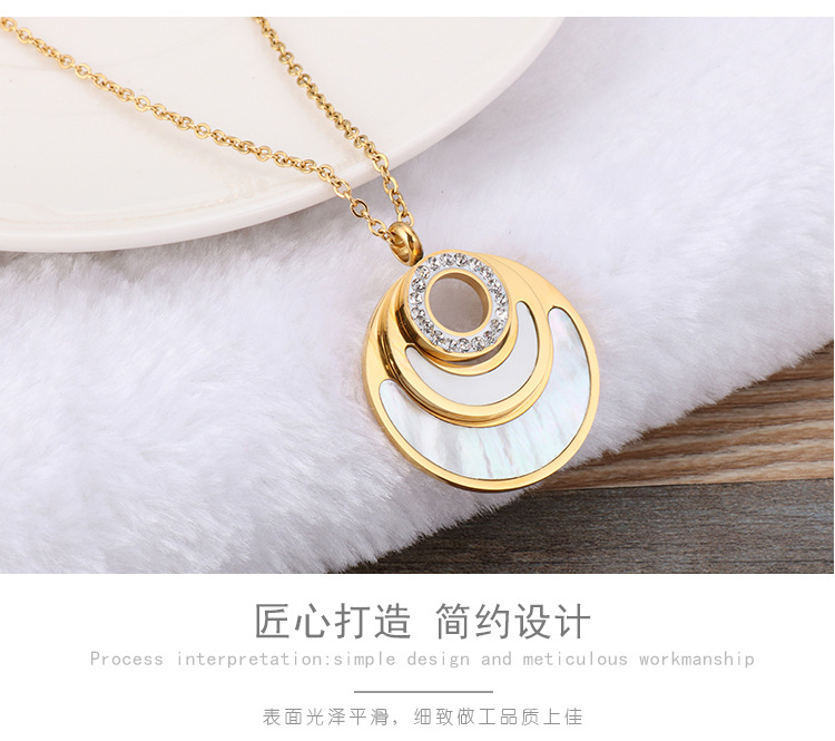 new simple round diamond shell earrings necklace set wholesale Nihaojewelry