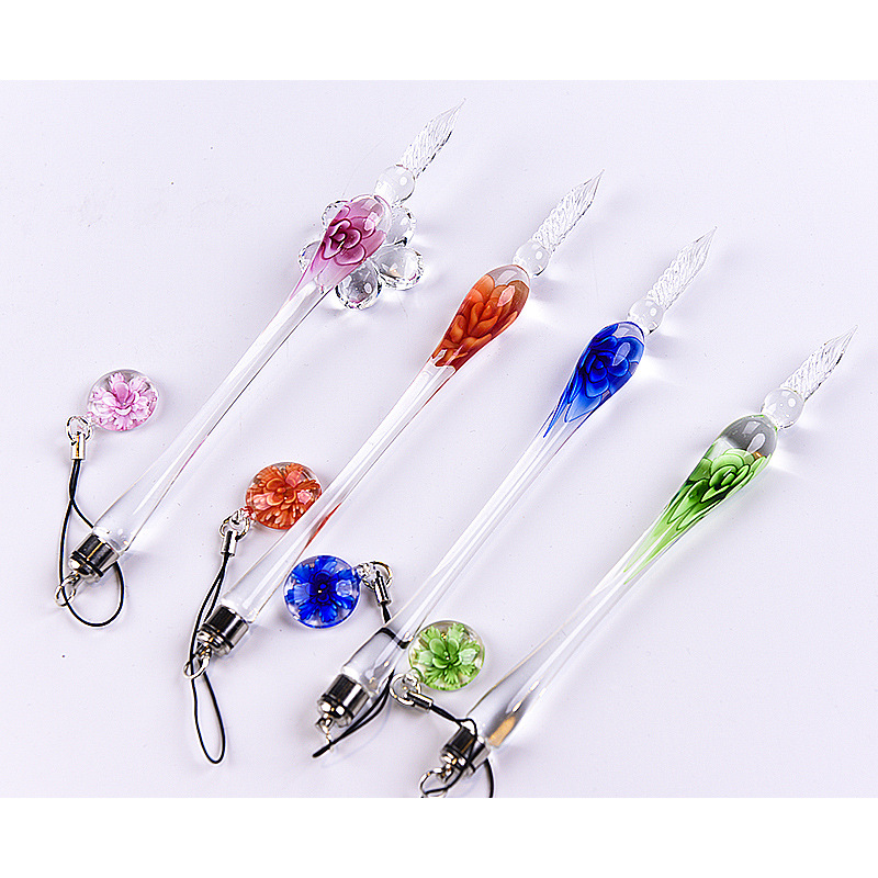Pluma de inmersión de vidrio de color luminoso caja de regalo traje pluma de brillo pluma de vidrio regalo creativo pluma de prueba de color ventas directas de fábrica