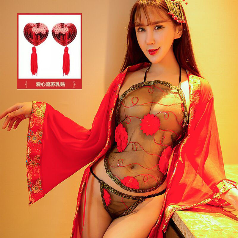Ropa transparente antigua Tang traje bellyband lencería sexy caliente adulto tentación sexy estilo retro colgando pijamas de las mujeres
