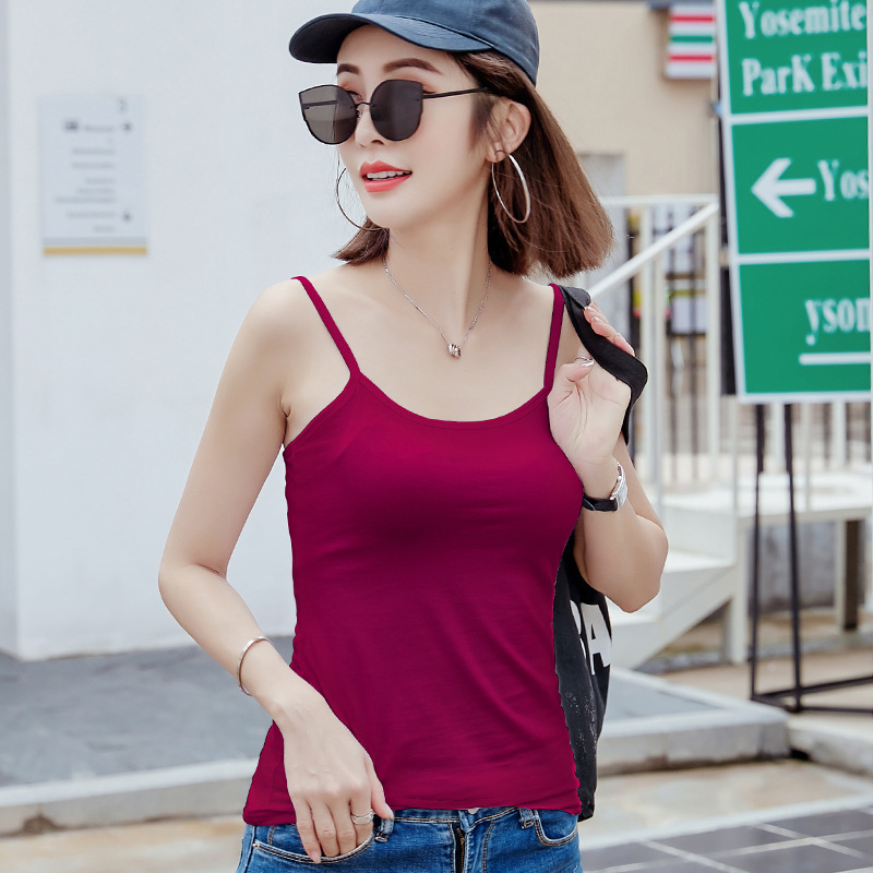 fashionable base body-friendly solid color top with cups