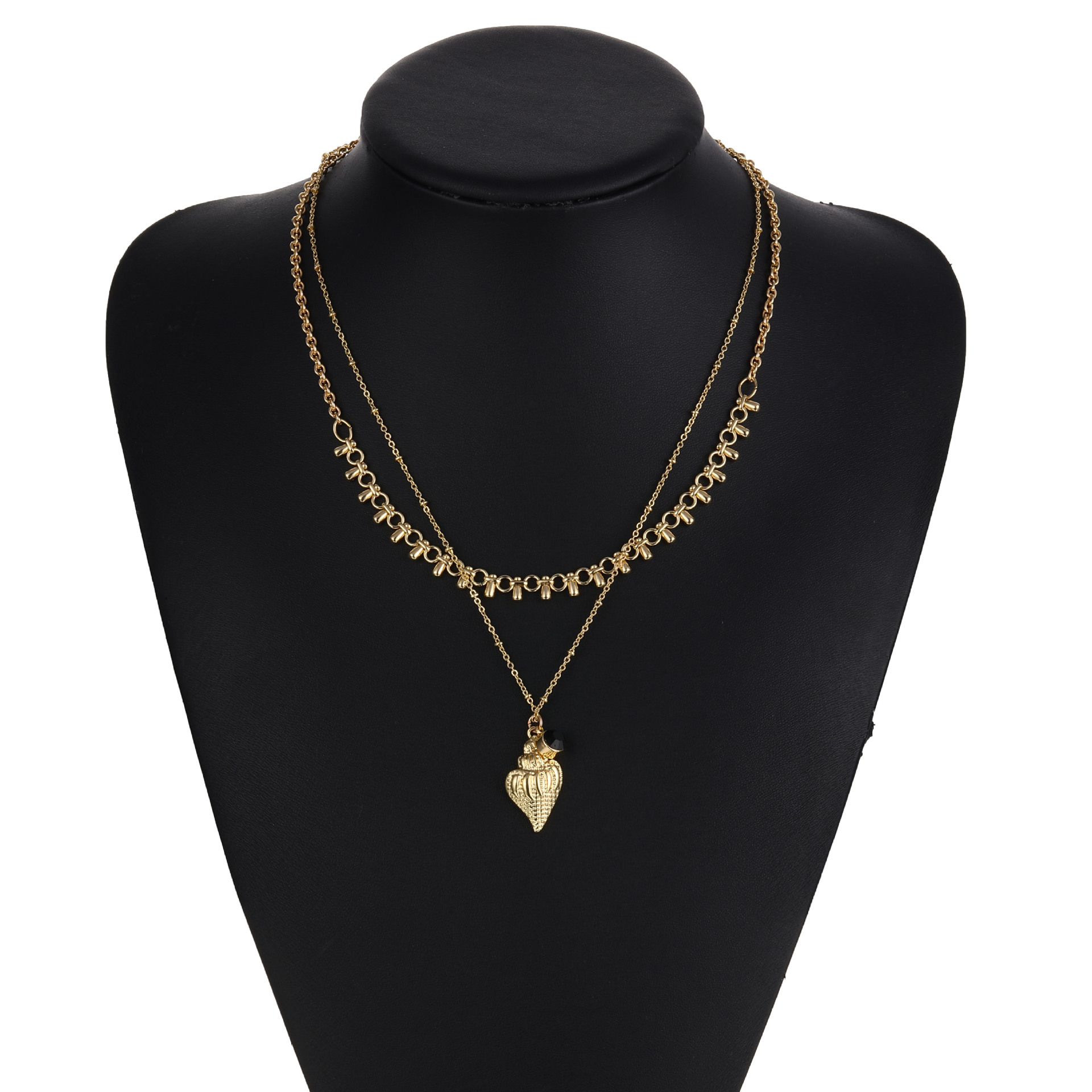 歐美時尚跨境貨源簡約雙層wish爆款飾品合金海螺吊墜項(xiàng)鏈廠家直銷